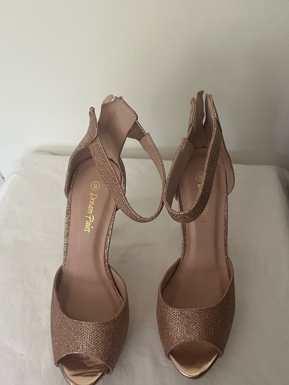 Dream Pairs Rose Gold Glitter Peep-Toe Ankle Strap Heels